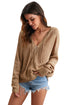 Zipper V-Neck Dropped Sleeve Hooded Solid Sweater